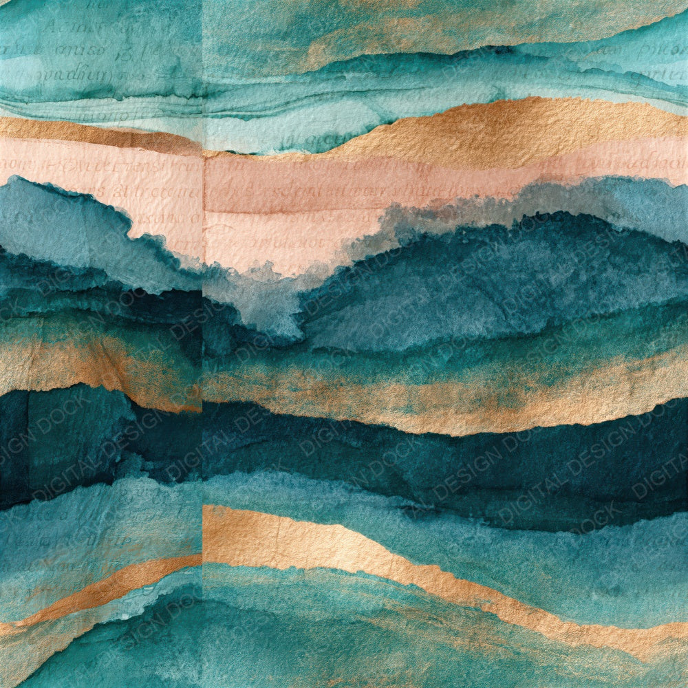 Ink Wash Aqua Shell Pink Abstract Seamless Digital Paper Pack (DDD015754)