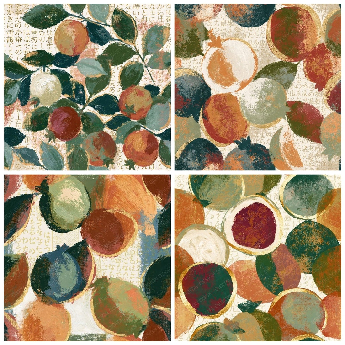 Oil Pastel Guavas Rust Bone Seamless Digital Paper Pack (DDD015758)