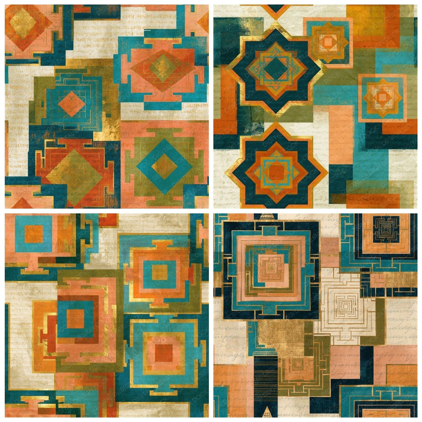 Pop Art Sri Yantra Olive Peach Seamless Digital Paper Pack (DDD015759)