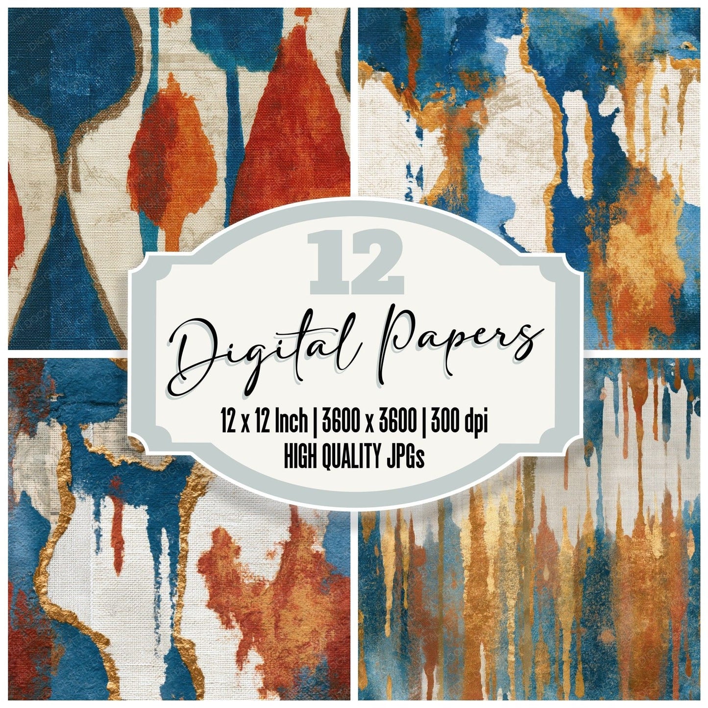 Scandinavian Dripping Wax Terracotta Azure Seamless Digital Paper Pack (DDD015760)