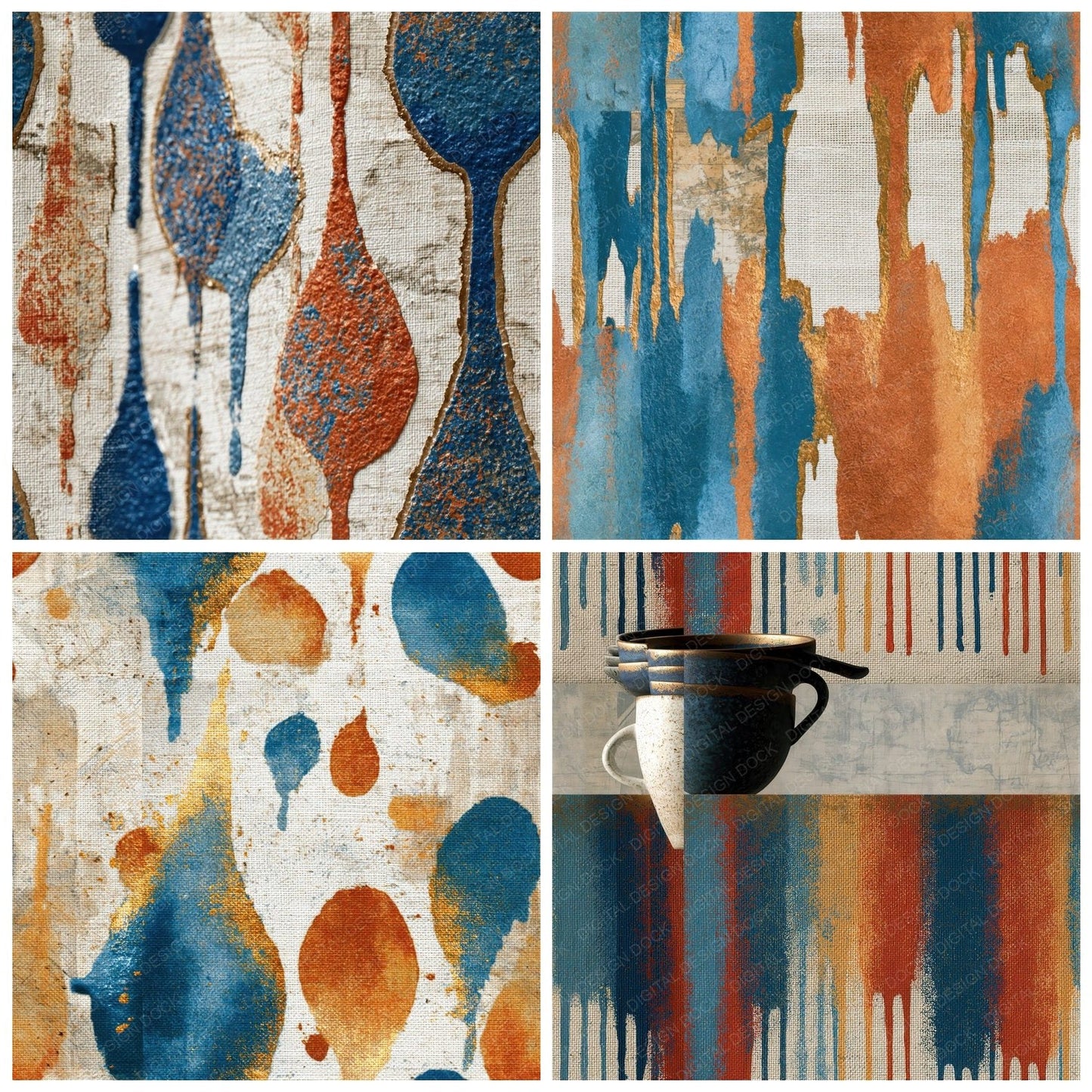 Scandinavian Dripping Wax Terracotta Azure Seamless Digital Paper Pack (DDD015760)