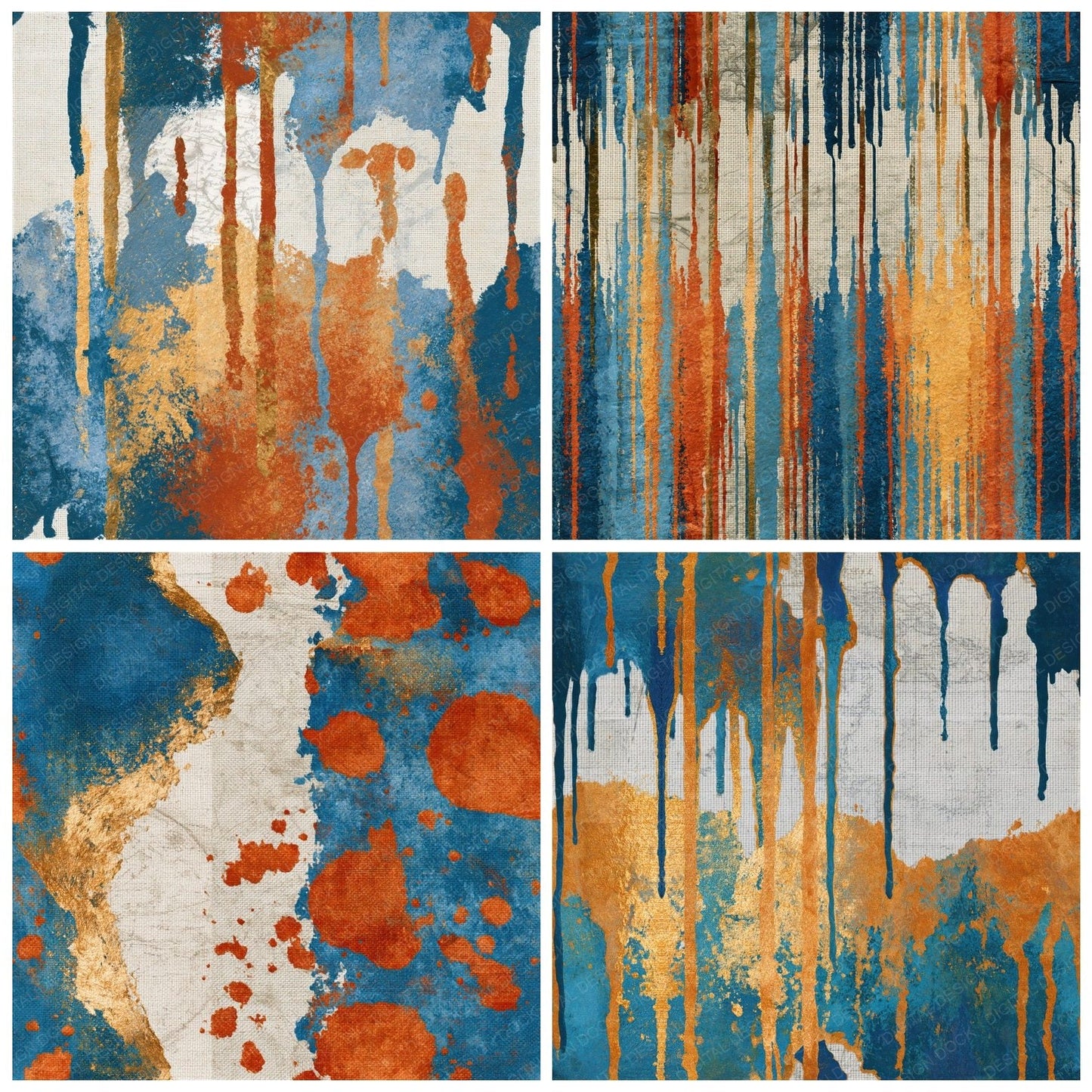 Scandinavian Dripping Wax Terracotta Azure Seamless Digital Paper Pack (DDD015760)
