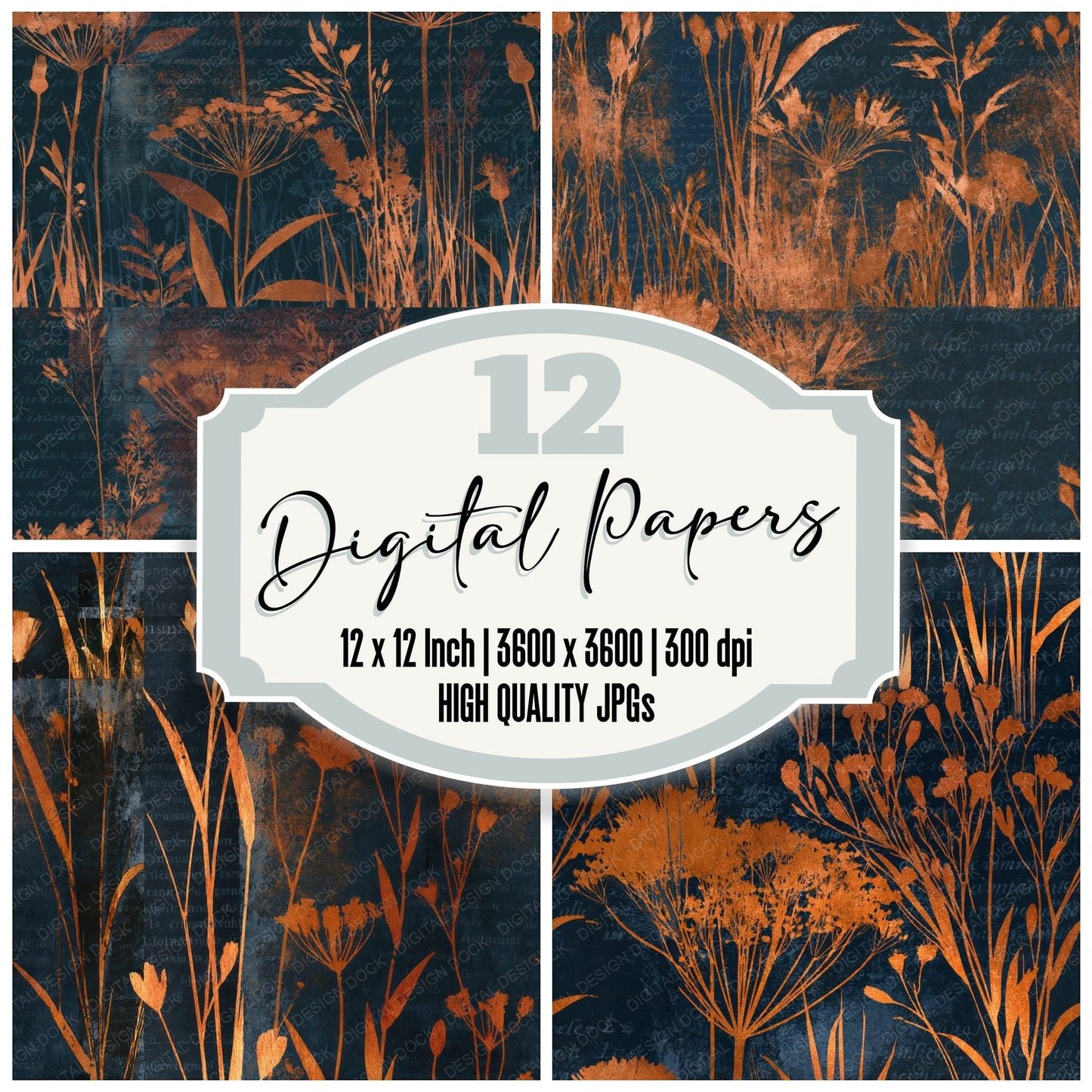 Blueprint Prairie Copper Ink Seamless Digital Paper Pack (DDD015768)