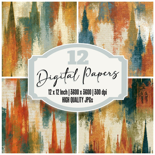 Impressionist Church Spires Terracotta Seamless Digital Paper Pack (DDD015770)