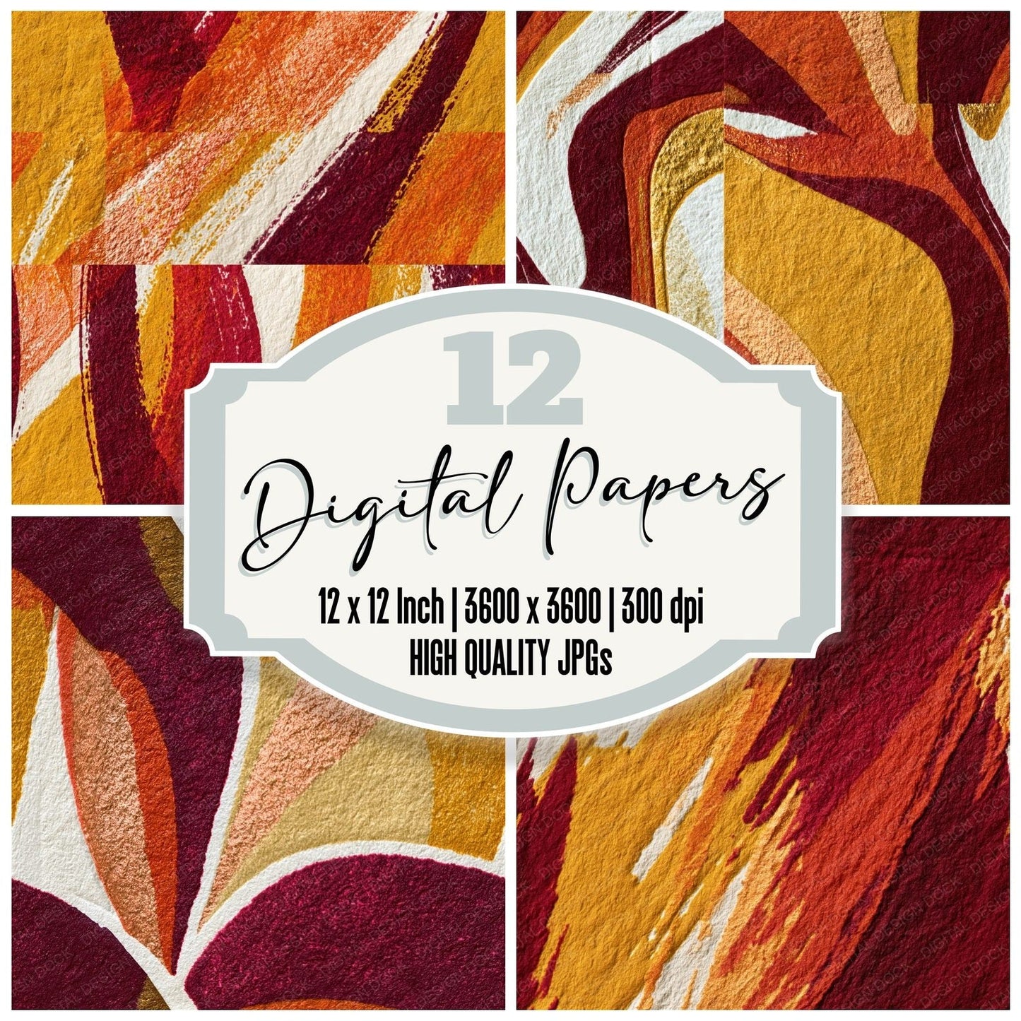 Letterpress Curry Pomegranate Texture Seamless Digital Paper Pack (DDD015771)