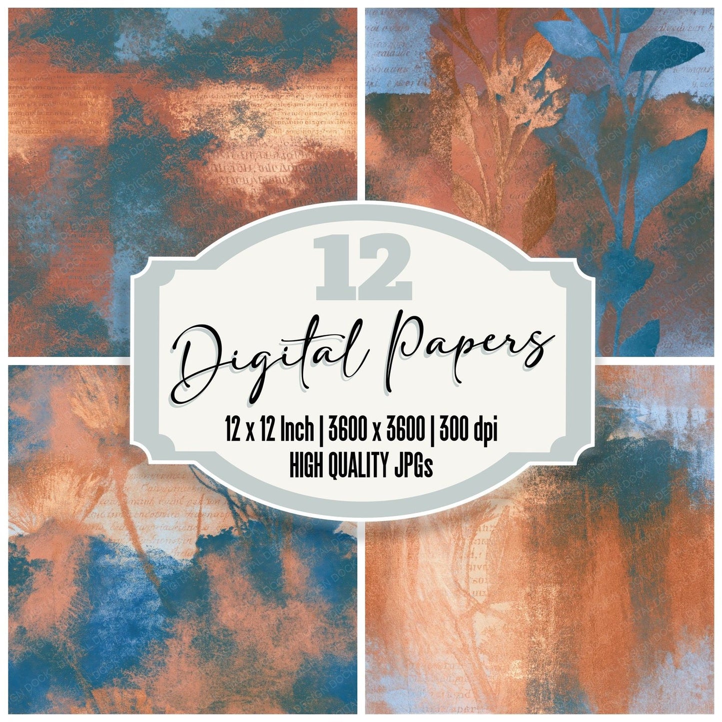 Mezzotint Terracotta Azure Tonal Seamless Digital Paper Pack (DDD015773)