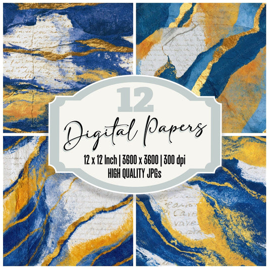 Surrealist Cobalt Yellow Abstract Seamless Digital Paper Pack (DDD015782)
