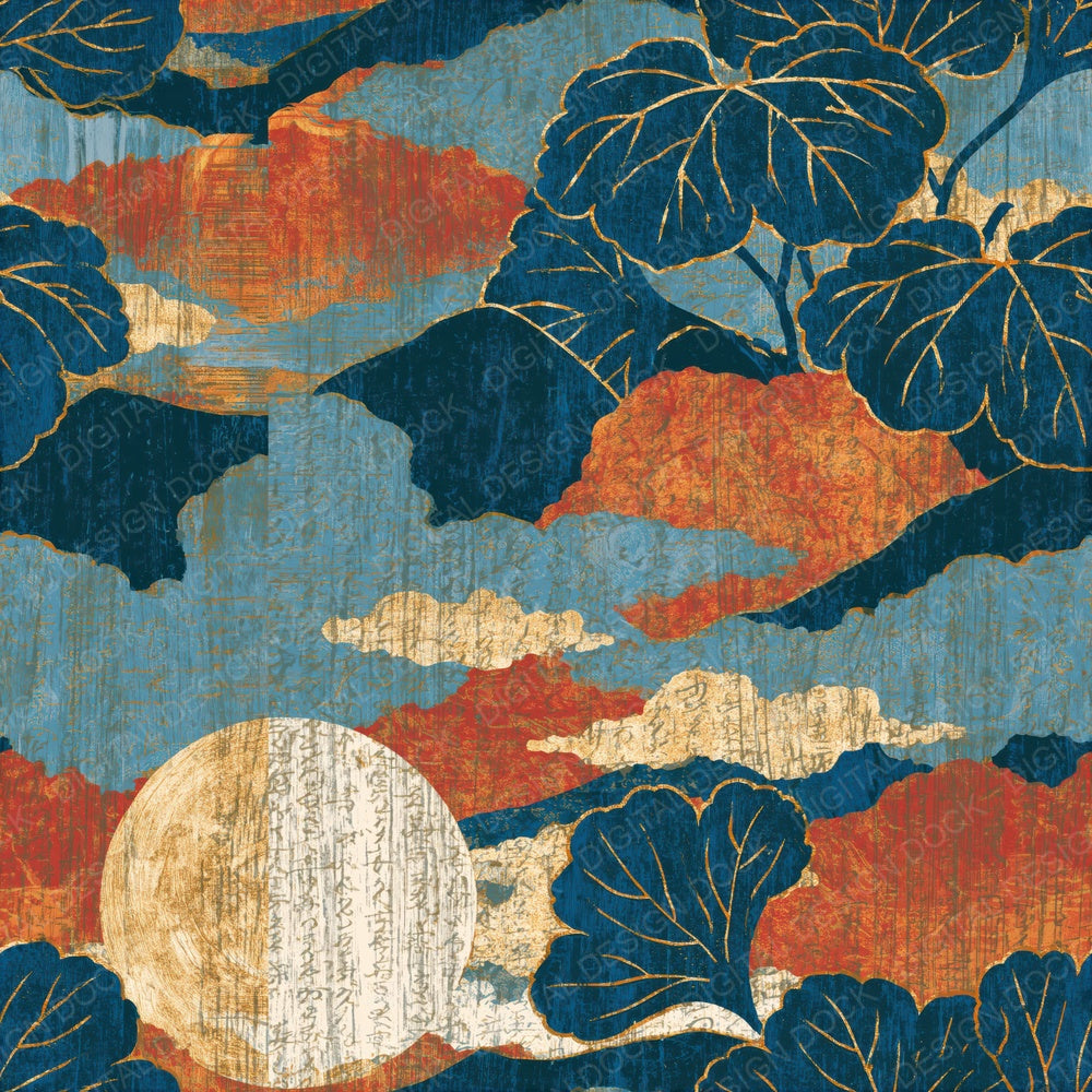 Ukiyo-e Terracotta Azure Texture Seamless Digital Paper Pack (DDD015783)