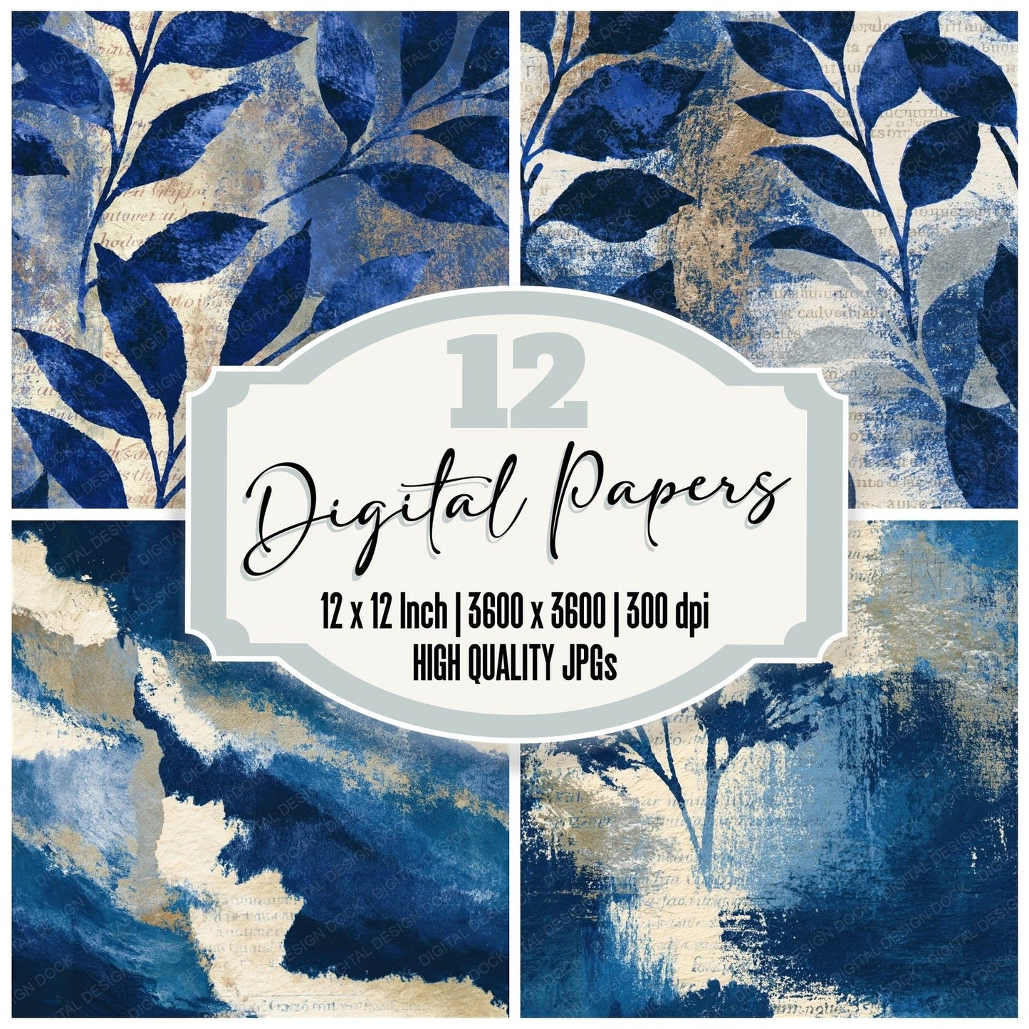 Lithograph Indigo Ivory Tonal Seamless Digital Paper Pack (DDD015788)