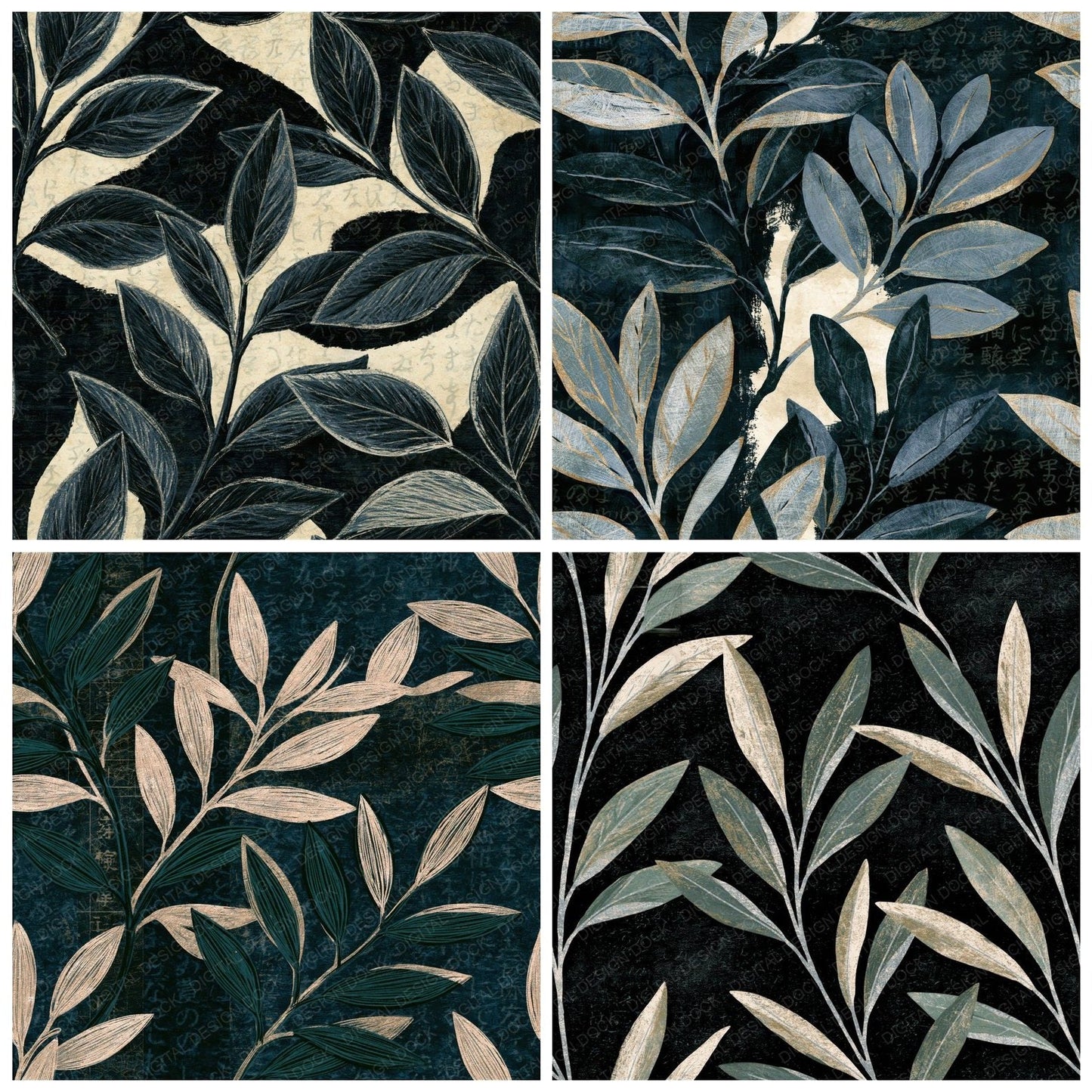 Scratchboard Sage Stems Graphite Seamless Digital Paper Pack (DDD015793)