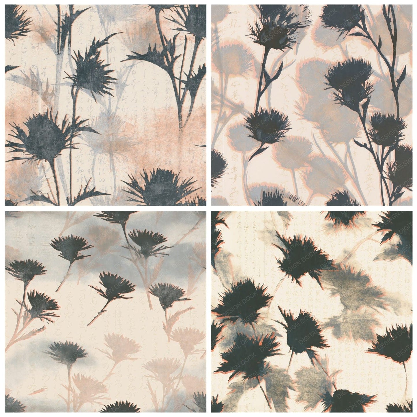 Screenprint Thistle Graphite Cream Seamless Digital Paper Pack (DDD015797)