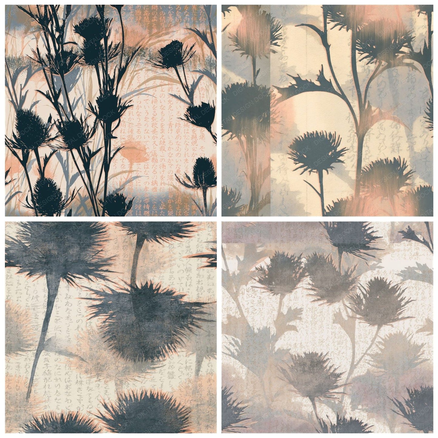 Screenprint Thistle Graphite Cream Seamless Digital Paper Pack (DDD015797)