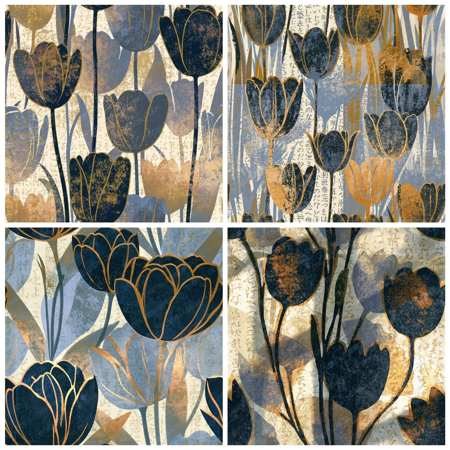 Screenprint Tulips Graphite Cream Seamless Digital Paper Pack (DDD015798)
