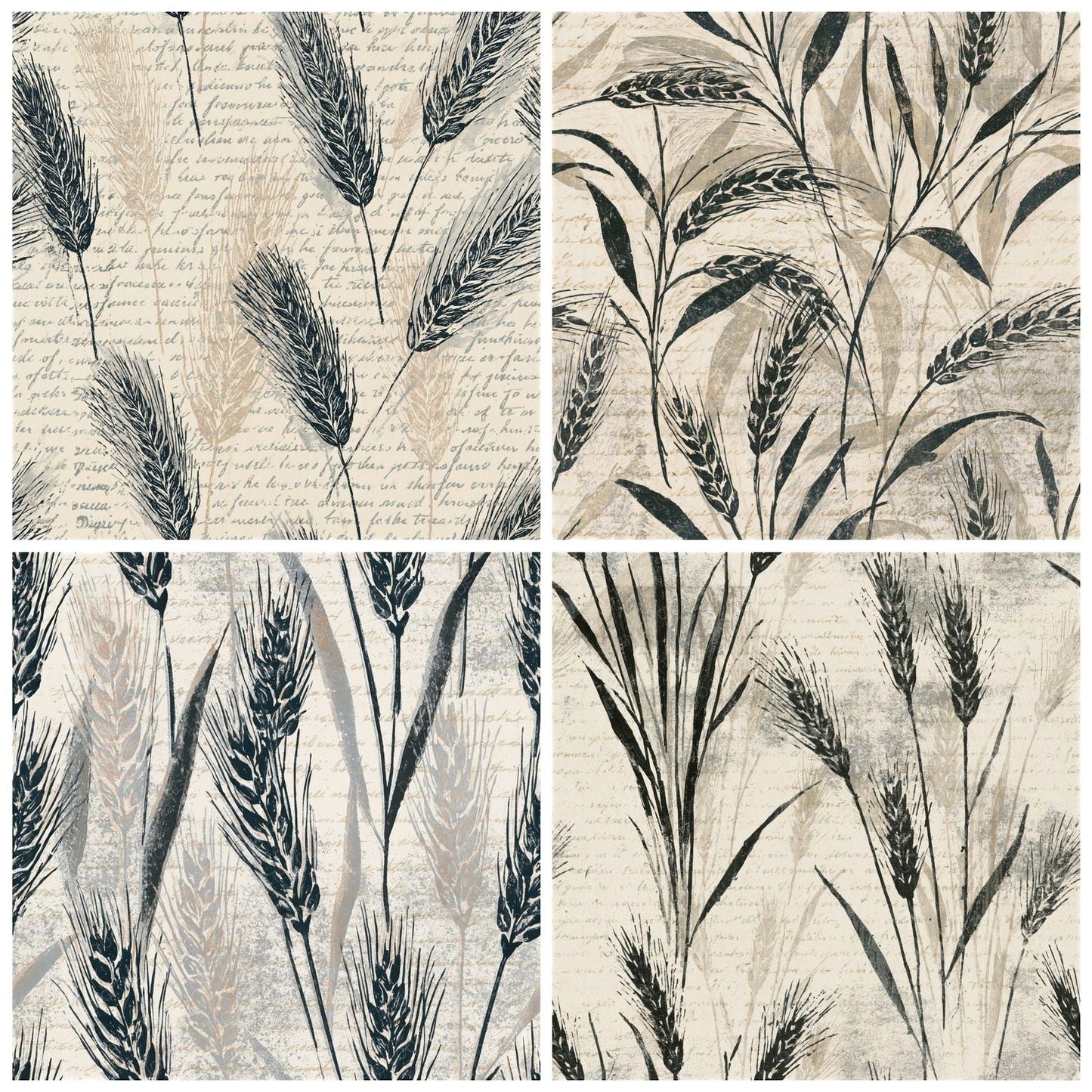 Woodblock Wheat Graphite Cream Seamless Digital Paper Pack (DDD015800)