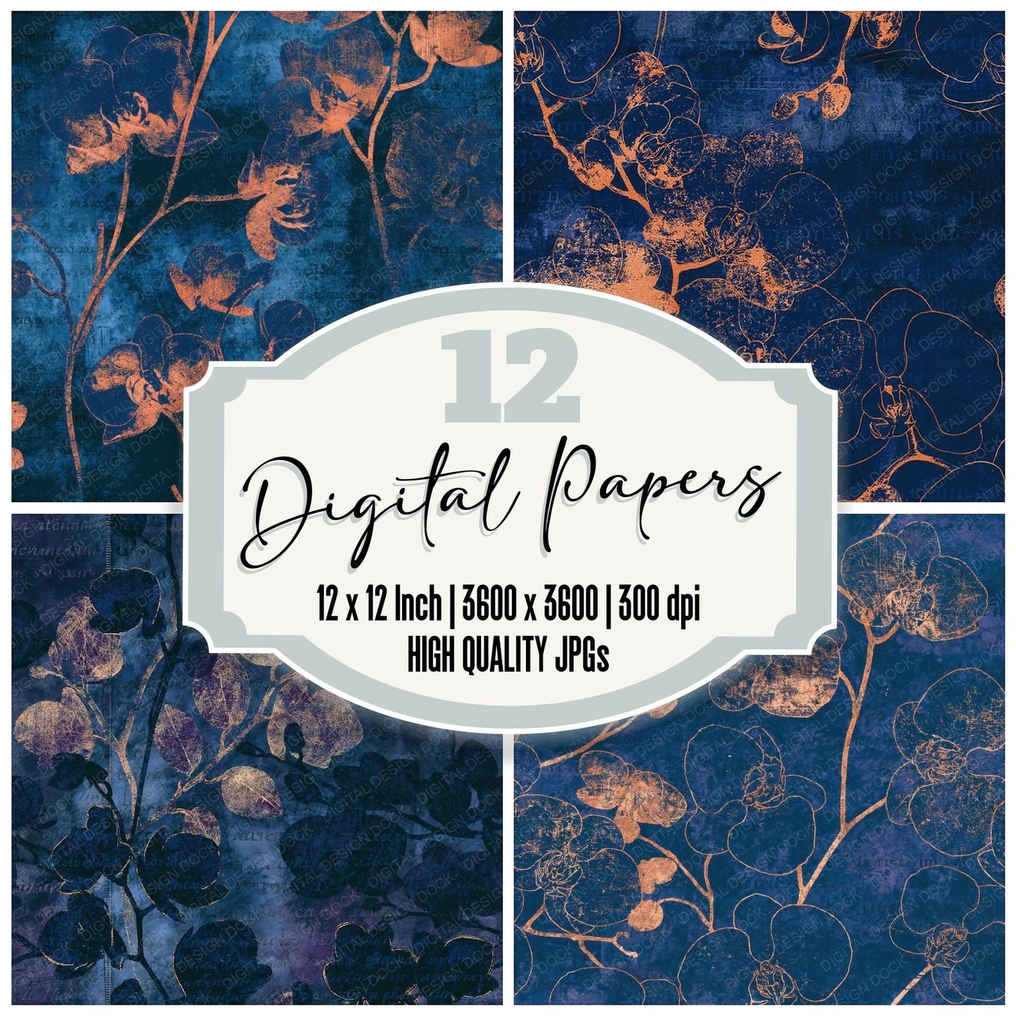 Scratchboard Orchid Indigo Ivory Seamless Digital Paper Pack (DDD015809)