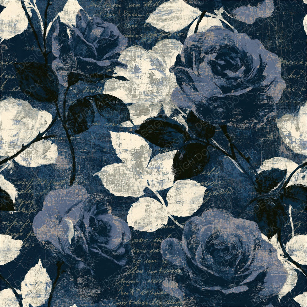 Scratchboard Roses Indigo Ivory Seamless Digital Paper Pack (DDD015810)