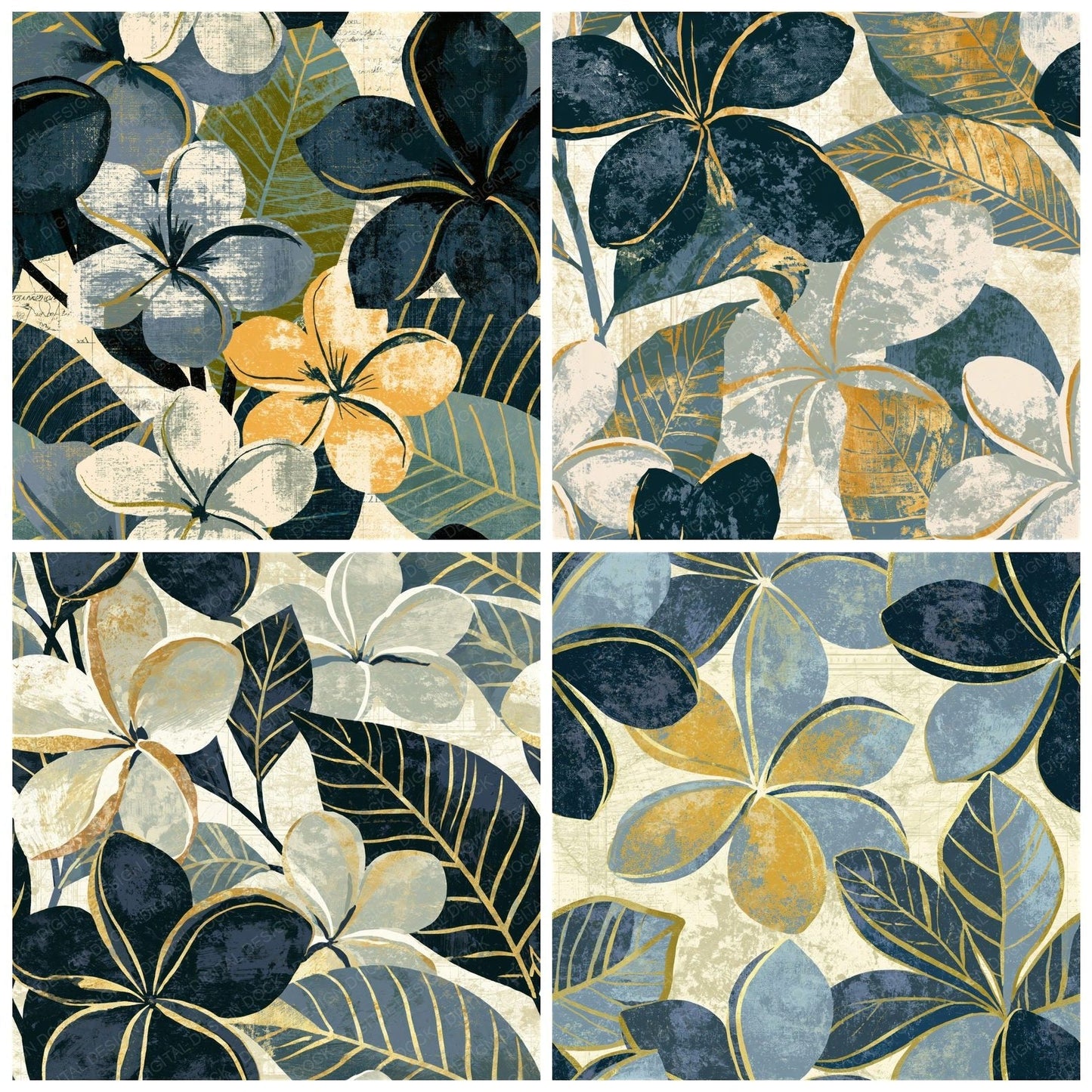 Screenprint Frangipani Graphite Cream Seamless Digital Paper Pack (DDD015812)