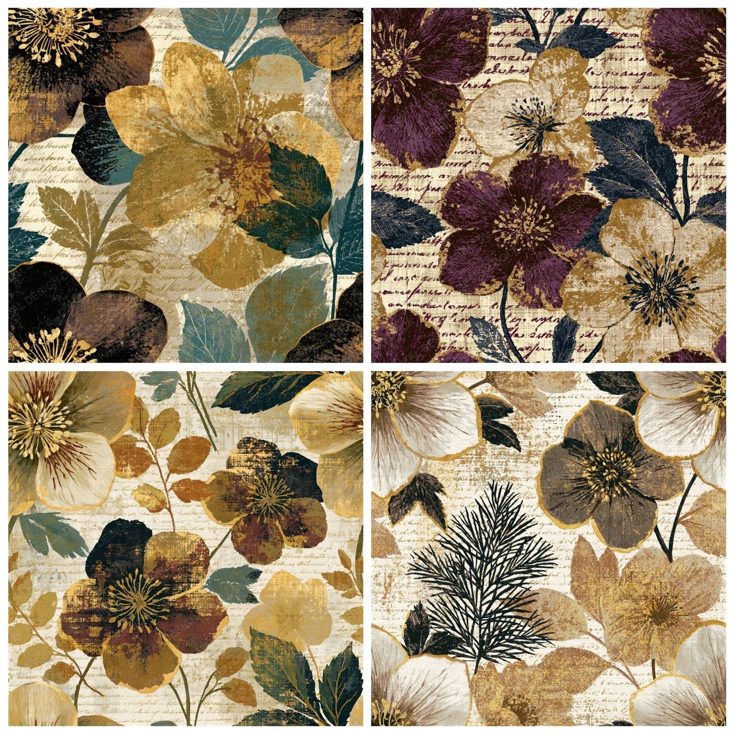 Screenprint Hellebores Sepia Gold Seamless Digital Paper Pack (DDD015813)