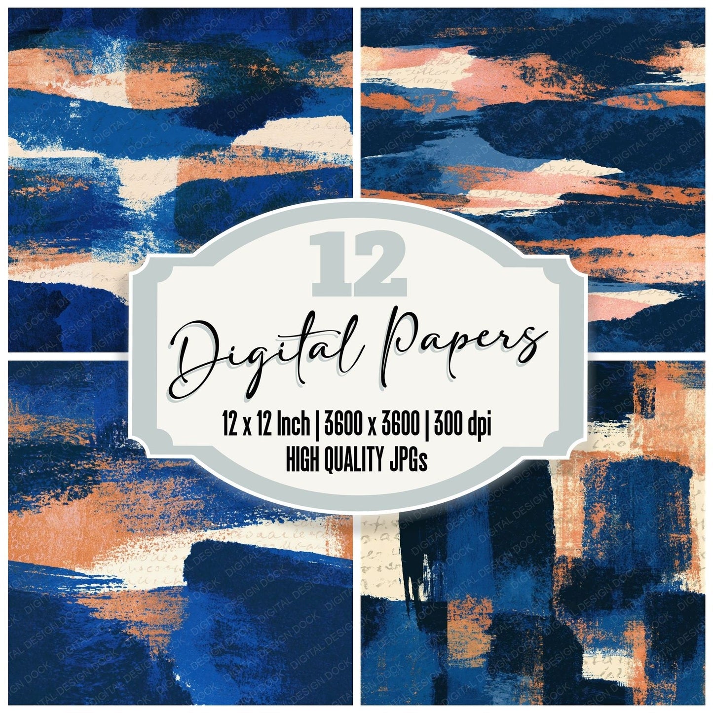 Screenprint Indigo Ivory Abstract Seamless Digital Paper Pack (DDD015814)