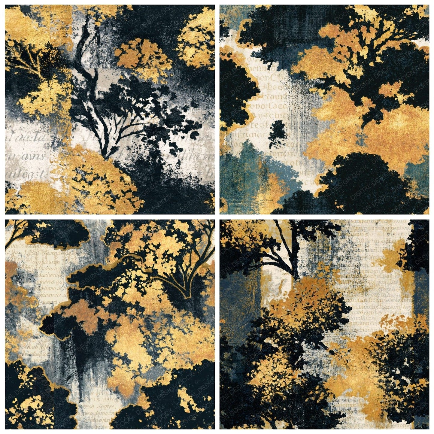 Screenprint Lichen Bone Black Seamless Digital Paper Pack (DDD015815)