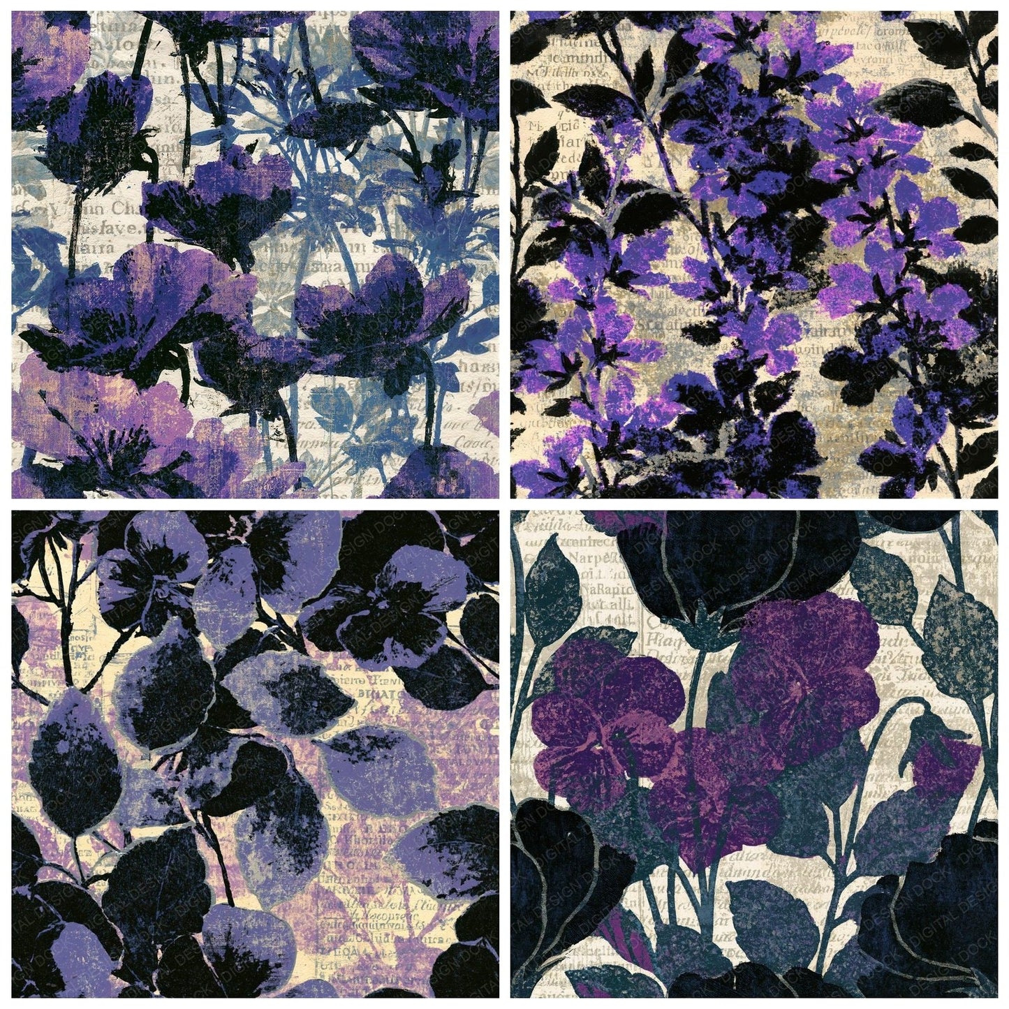Woodblock Violet Bone Seamless Digital Paper Pack (DDD015820)