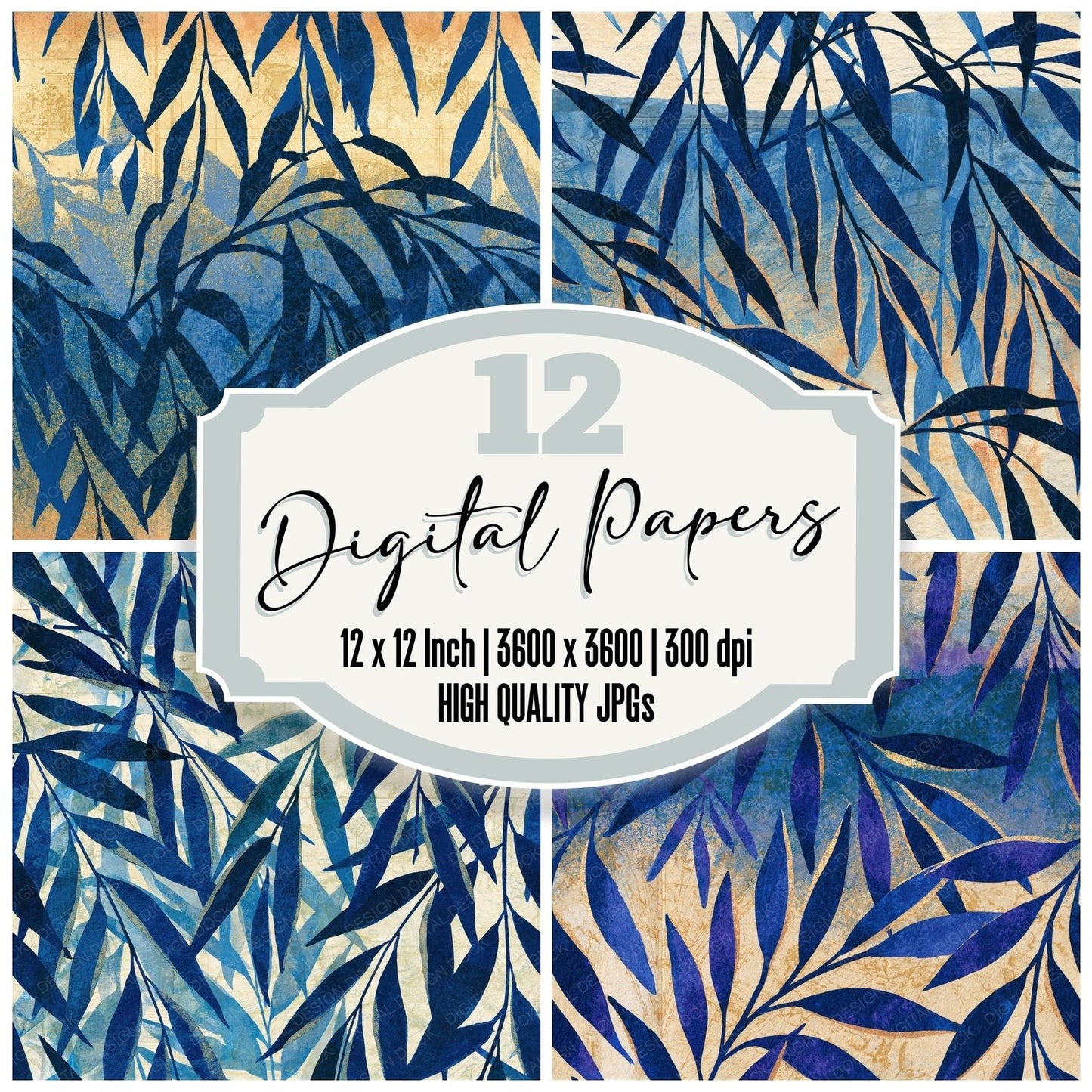 Woodblock Willow Indigo Ivory Seamless Digital Paper Pack (DDD015821)