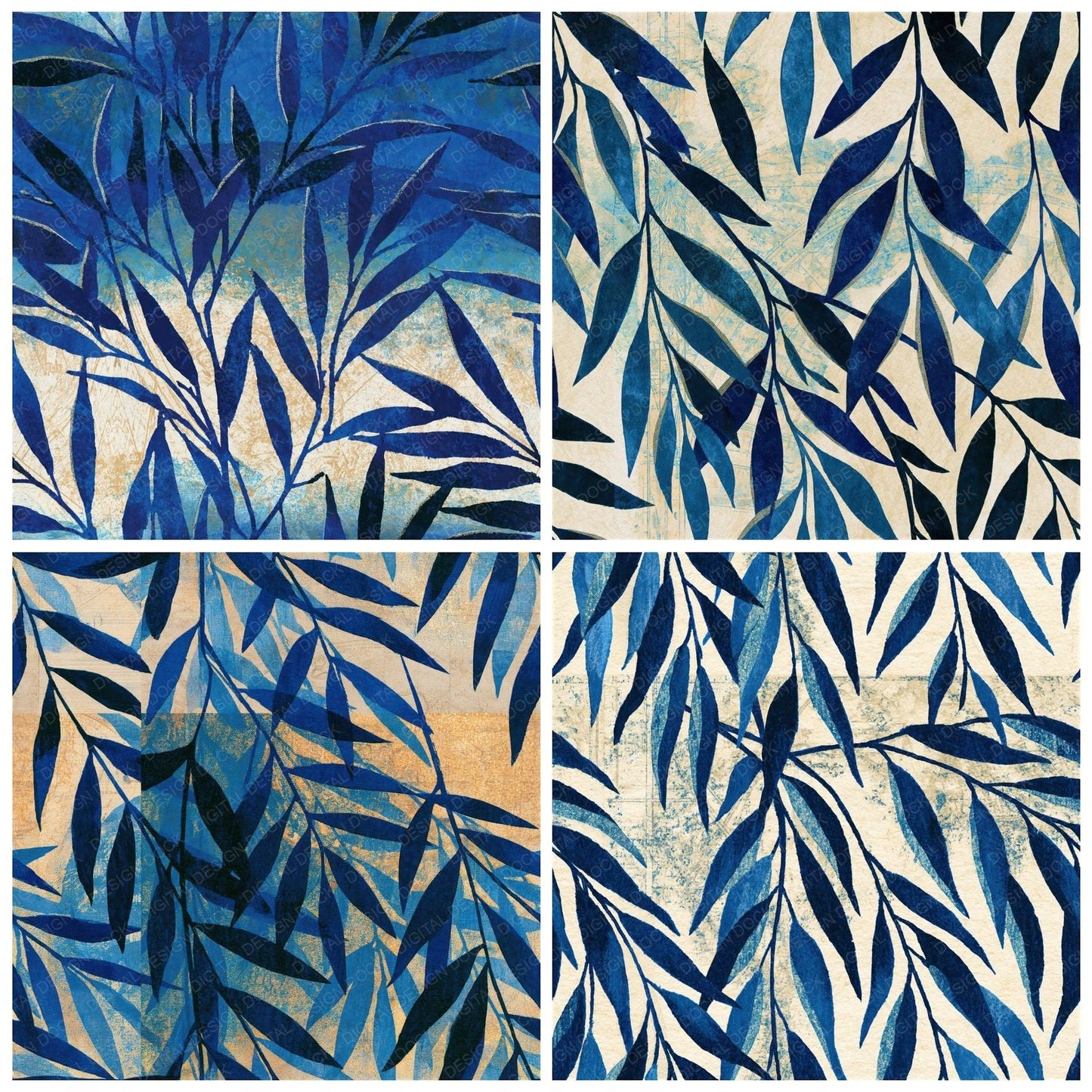 Woodblock Willow Indigo Ivory Seamless Digital Paper Pack (DDD015821)