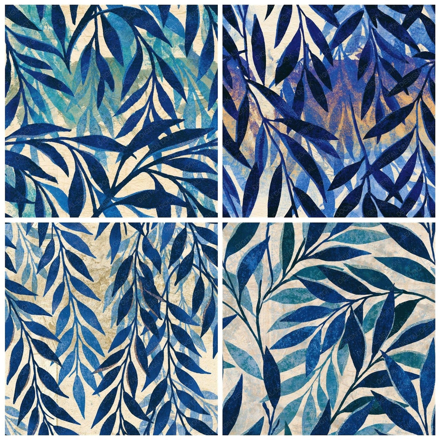 Woodblock Willow Indigo Ivory Seamless Digital Paper Pack (DDD015821)