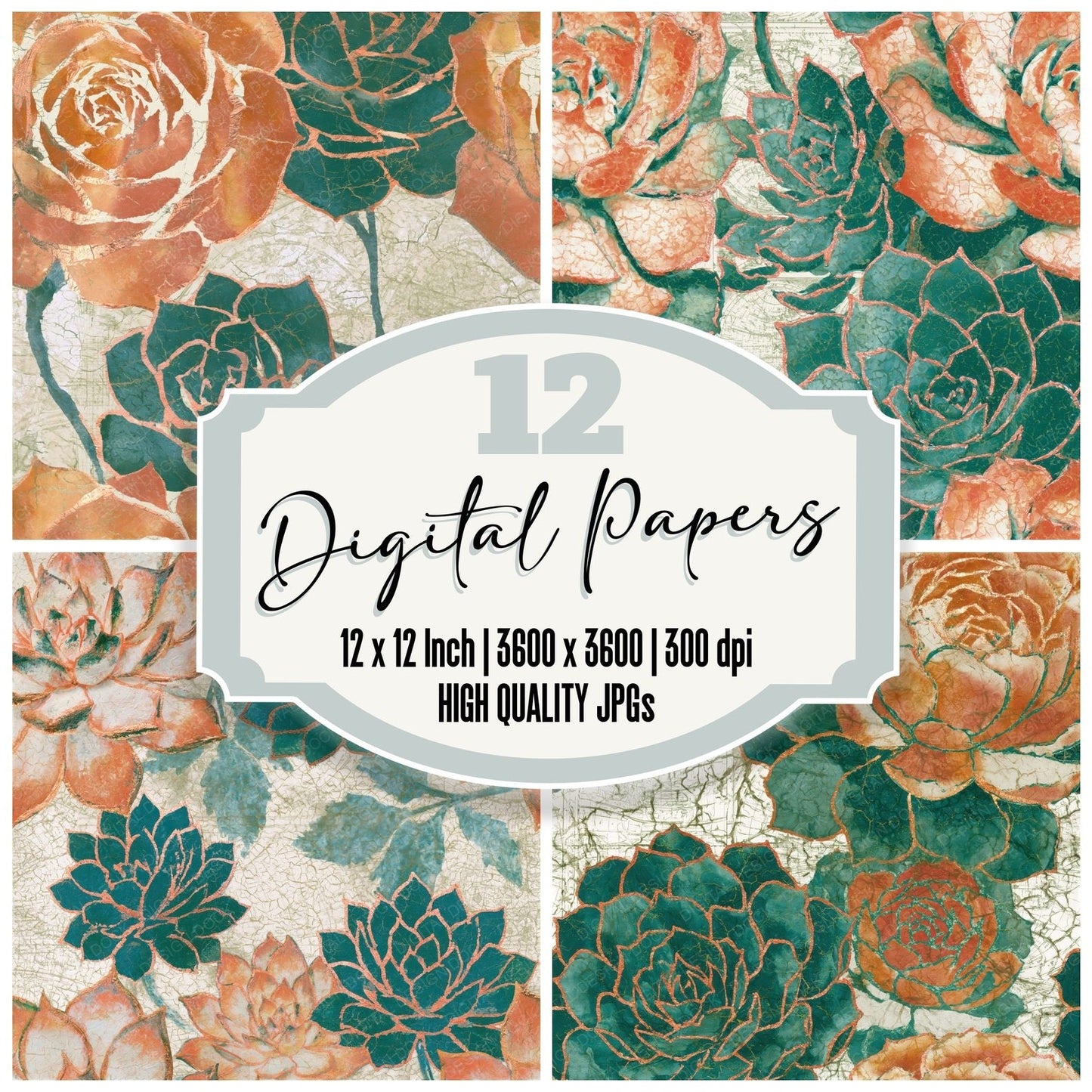 Batik Succulents Papaya Jade Seamless Digital Paper Pack (DDD015826)