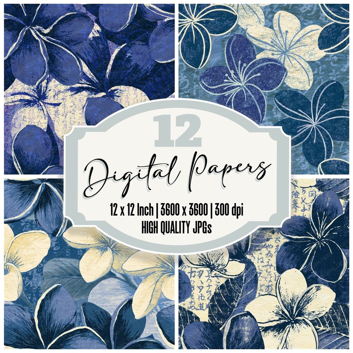Lithograph Frangipani Indigo Ivory Seamless Digital Paper Pack (DDD015830)