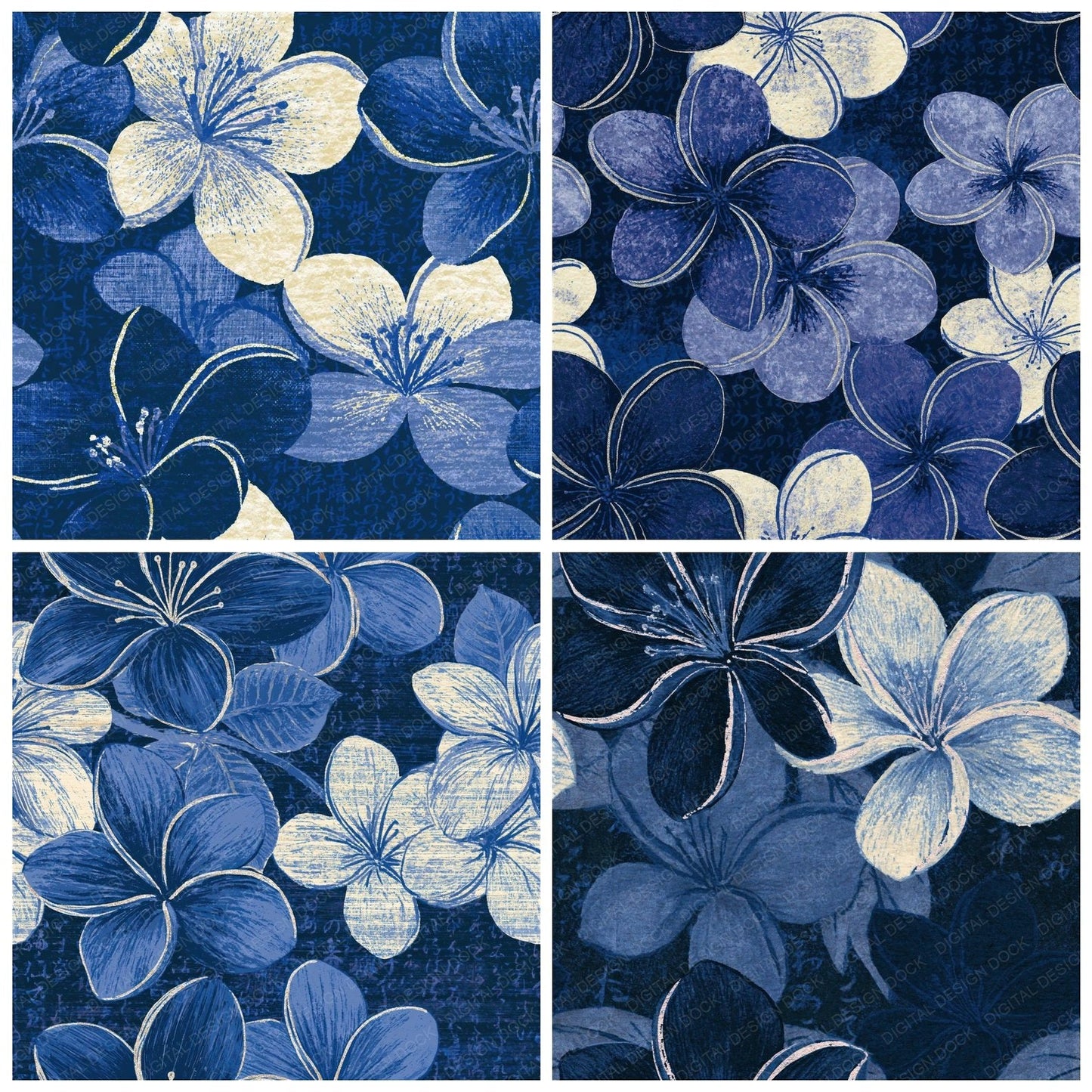 Lithograph Frangipani Indigo Ivory Seamless Digital Paper Pack (DDD015830)