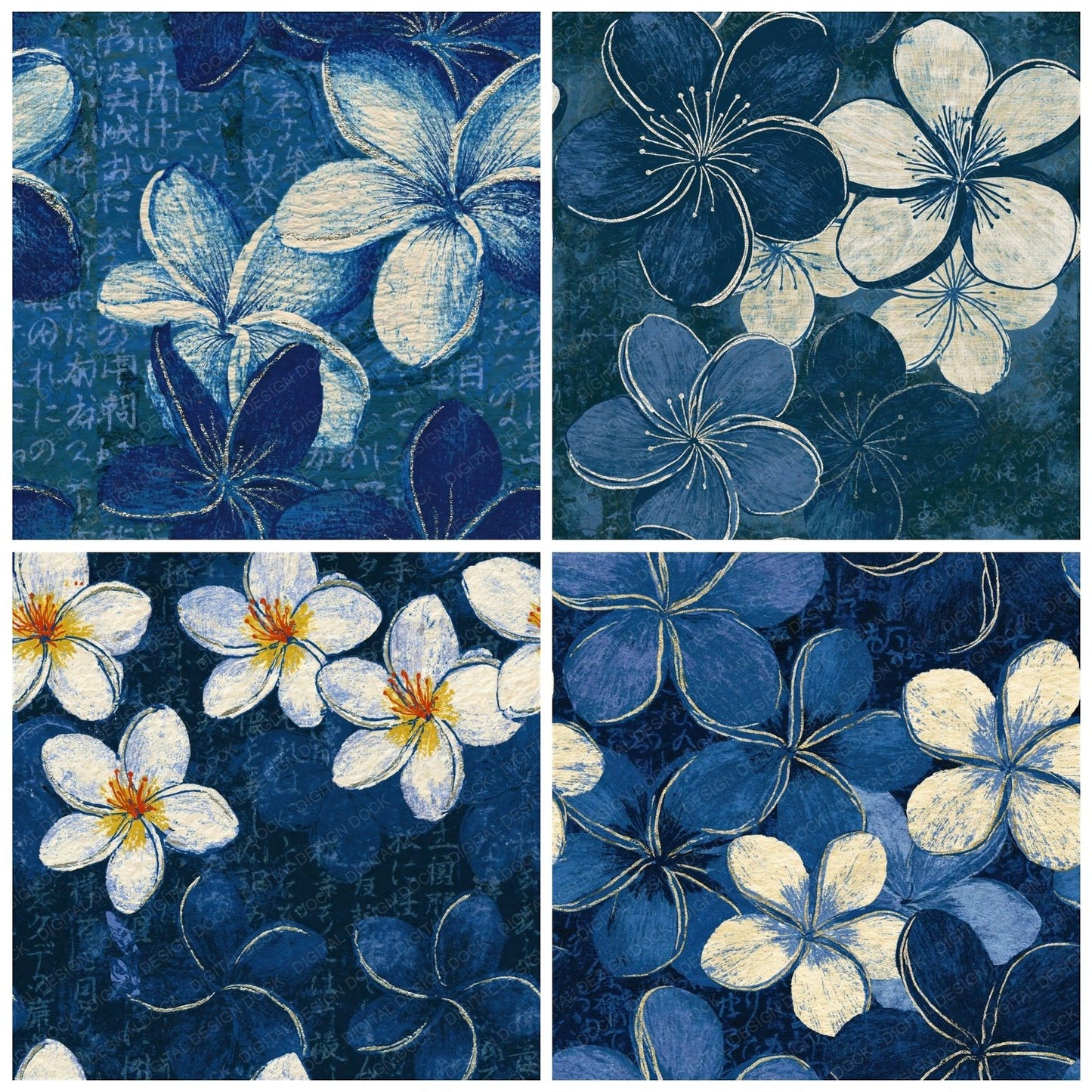 Lithograph Frangipani Indigo Ivory Seamless Digital Paper Pack (DDD015830)