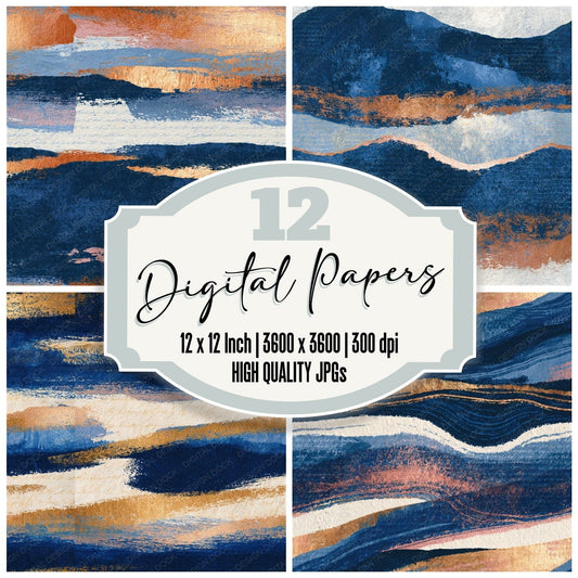Lithograph Indigo Ivory Abstract Seamless Digital Paper Pack (DDD015831)
