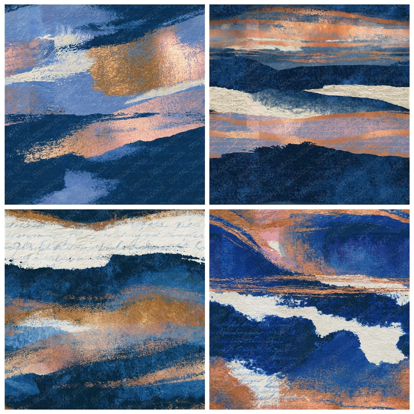 Lithograph Indigo Ivory Abstract Seamless Digital Paper Pack (DDD015831)