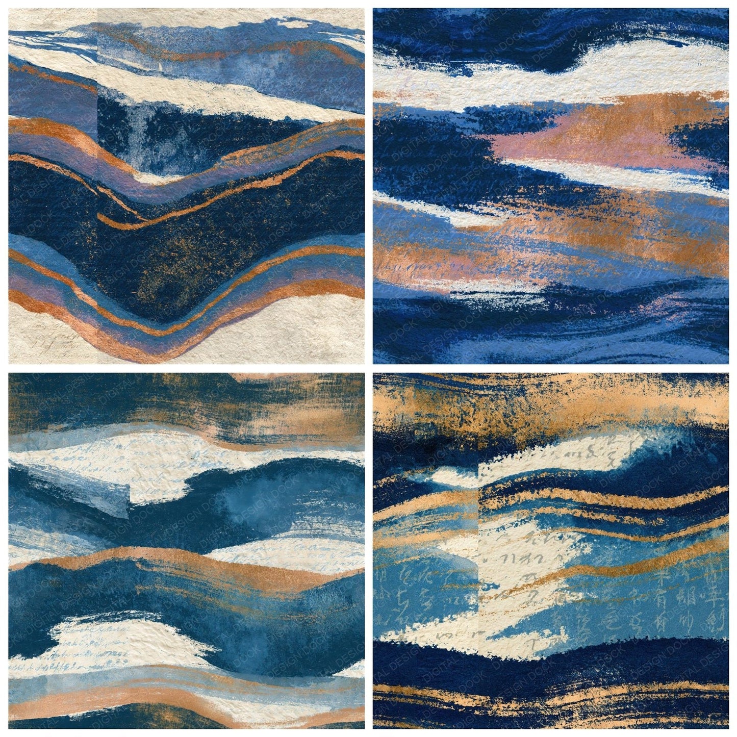 Lithograph Indigo Ivory Abstract Seamless Digital Paper Pack (DDD015831)