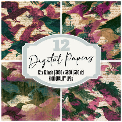 Mezzotint Raven Magenta Jungle Green Seamless Digital Paper Pack (DDD015832)