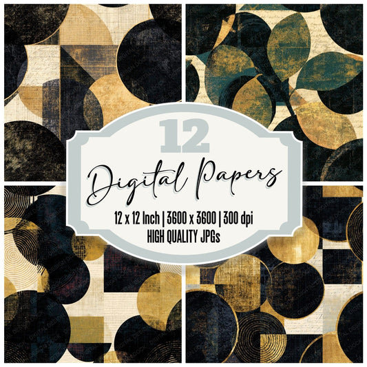 Bauhaus Plum Geometry Seamless digital paper pack cover showing four of the 12 papers