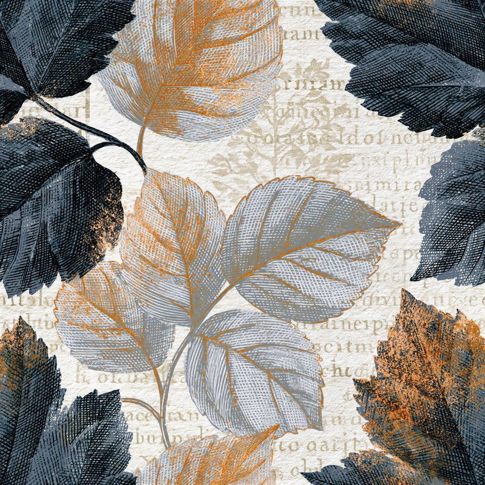 Single Cross Hatch Autumn Leaves Silver Seamless digital paper shown full size