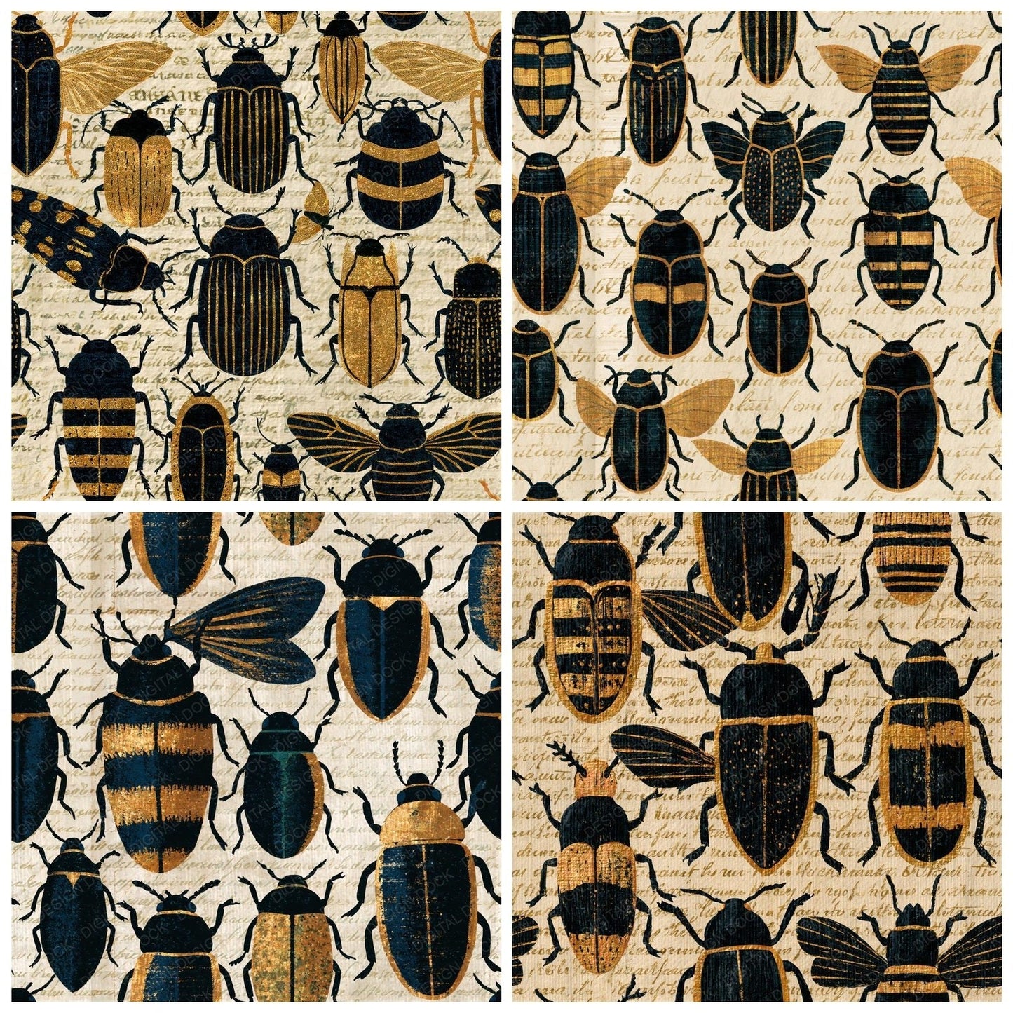 Folk Art Jewel Beetles Cream Seamless Digital Paper Pack (DDD015851)