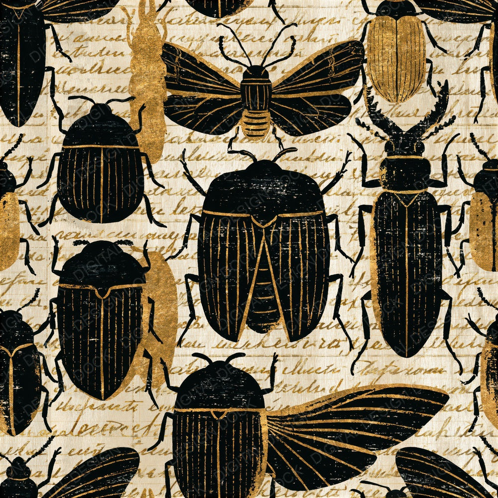 Folk Art Jewel Beetles Cream Seamless Digital Paper Pack (DDD015851)
