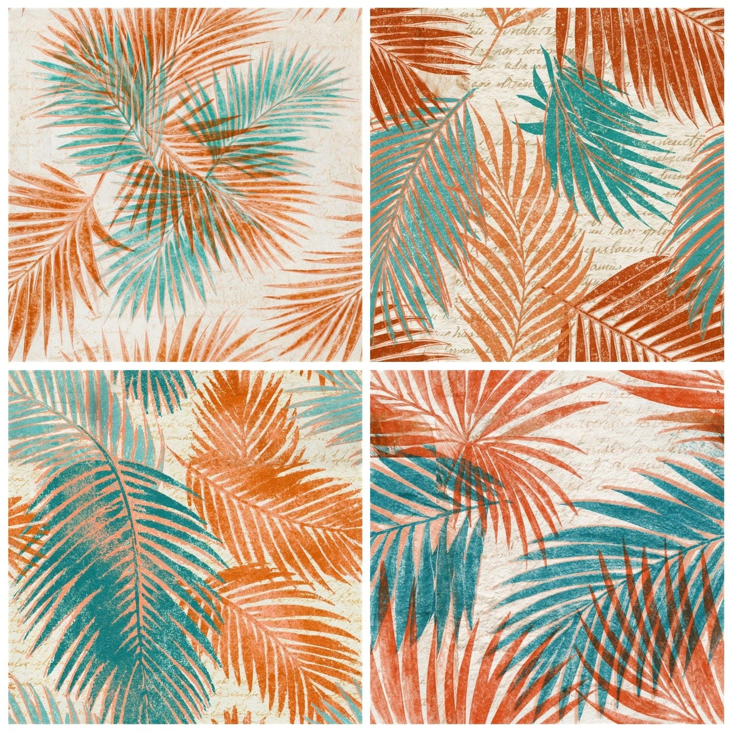 Lithograph Palm Fronds Tangerine Aqua Seamless Digital Paper Pack (DDD015854)