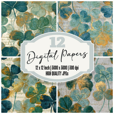 Antique Botanical Clover Sea Glass Seamless Digital Paper Pack (DDD015865)
