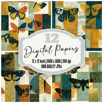 Bauhaus Moth Mint Gold Seamless Digital Paper Pack (DDD015868)