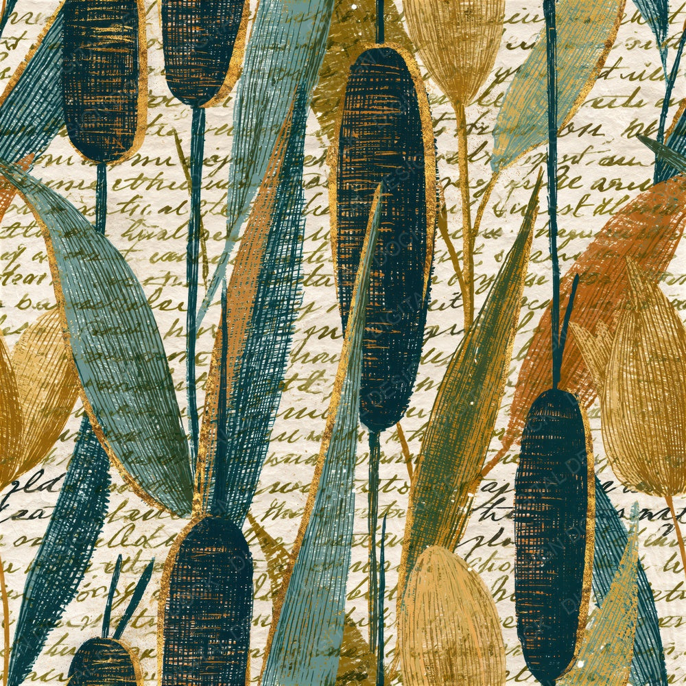 Cross Hatch Cattails Gold Seamless Digital Paper Pack (DDD015869)