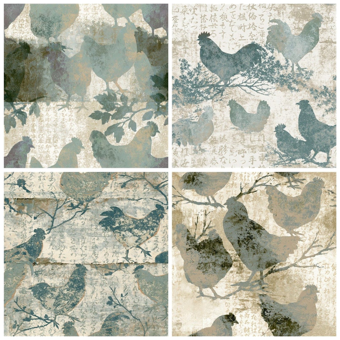 Fresco Chickens Sage Ivory Seamless Digital Paper Pack (DDD015874)