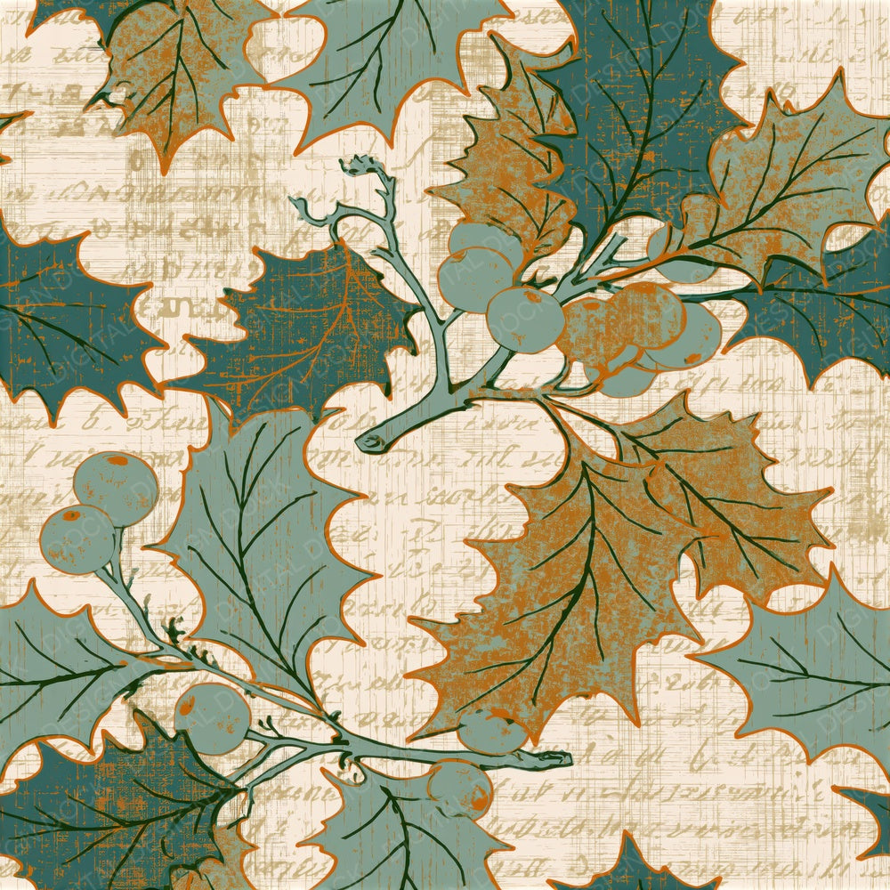 Ukiyo-e Holly Mint Gold Seamless Digital Paper Pack (DDD015884)