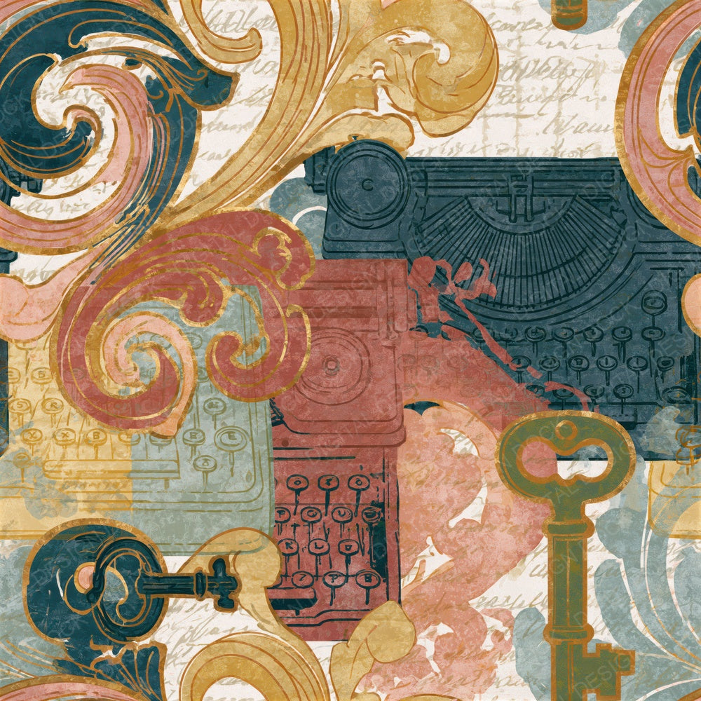 Art Nouveau Telegraph Keys Dusty Rose Seamless Digital Paper Pack (DDD015885)