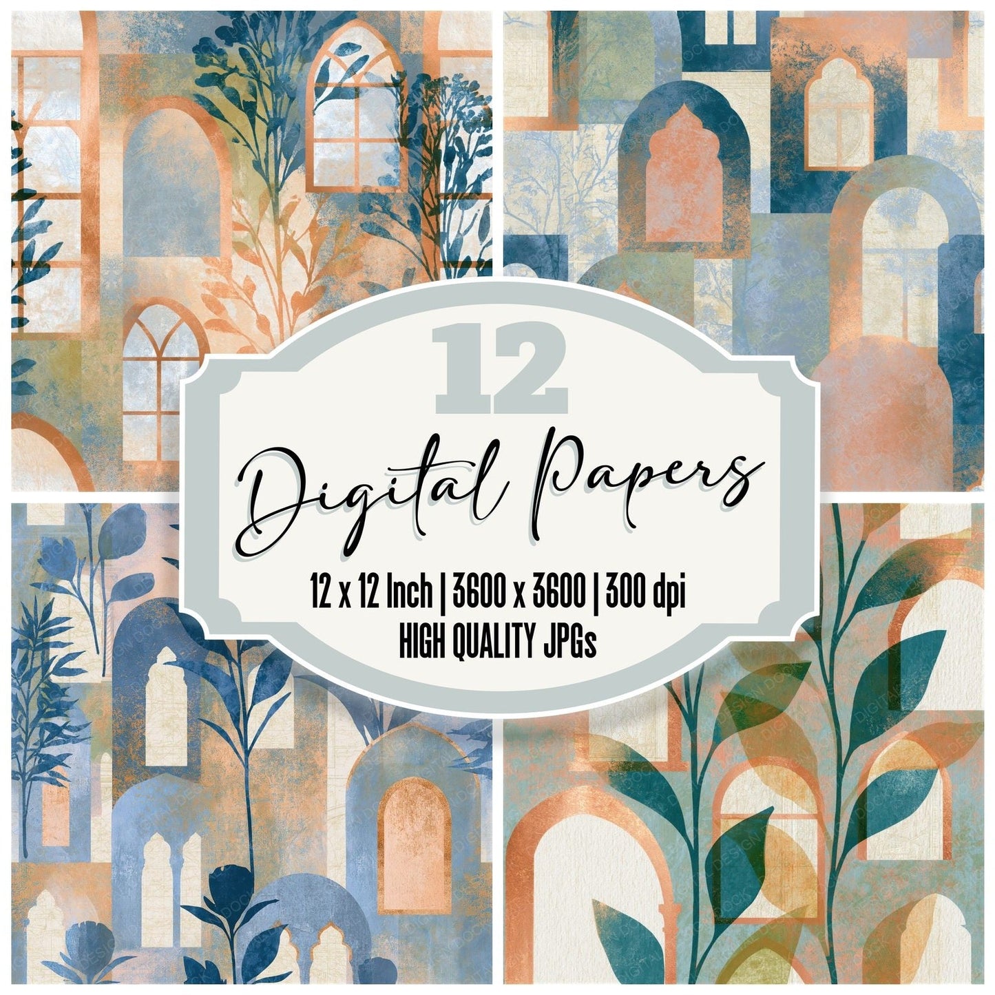 Blueprint Venetian Windows Powder Blue Seamless Digital Paper Pack (DDD015886)