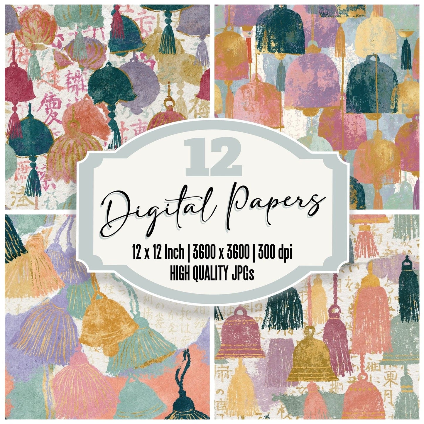 Collage Bell Pulls Pastel Seamless Digital Paper Pack (DDD015888)
