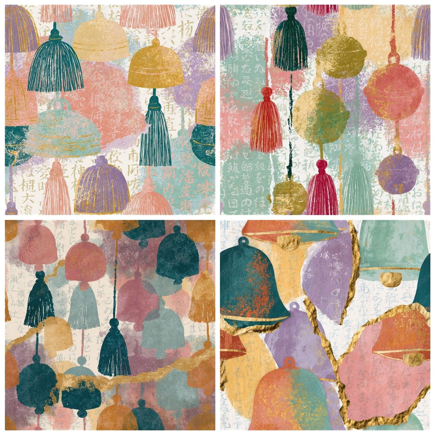 Collage Bell Pulls Pastel Seamless Digital Paper Pack (DDD015888)